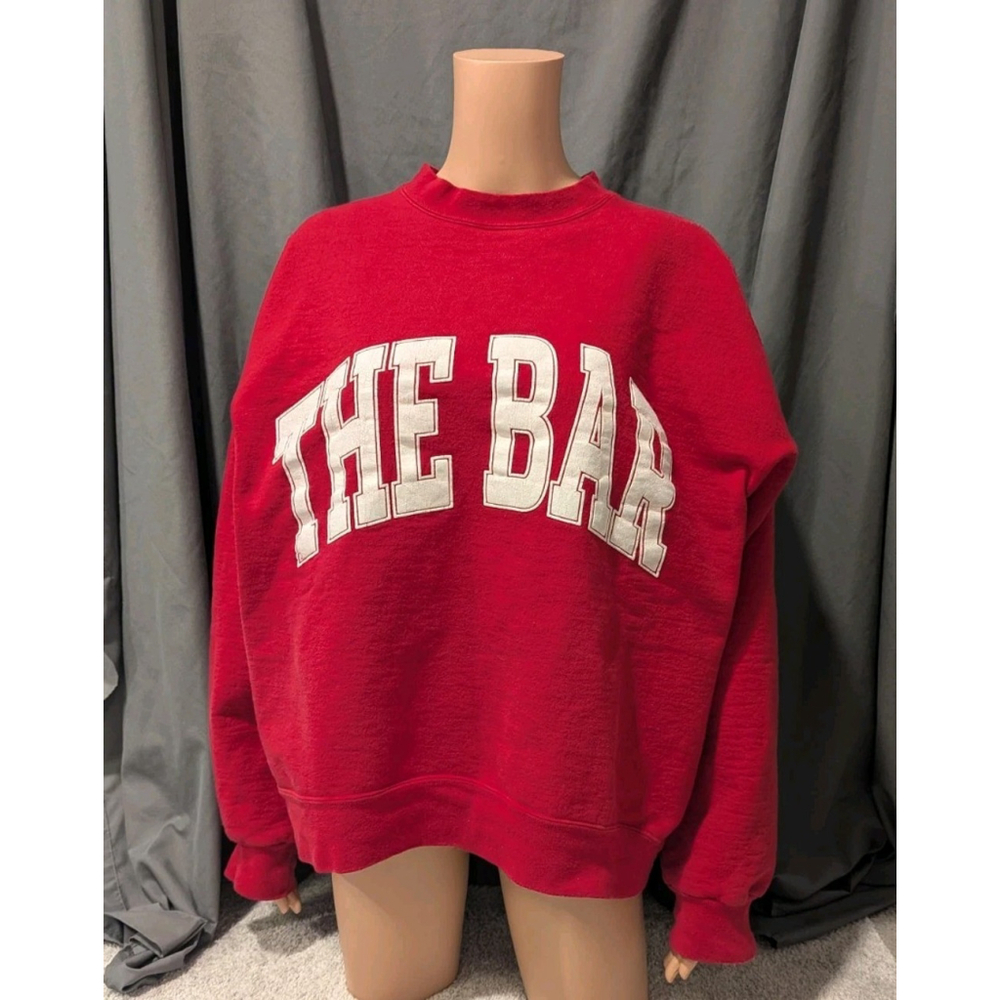 The Bar Sweatshirt Woman's Large Red Crew Neck Varsity Letters